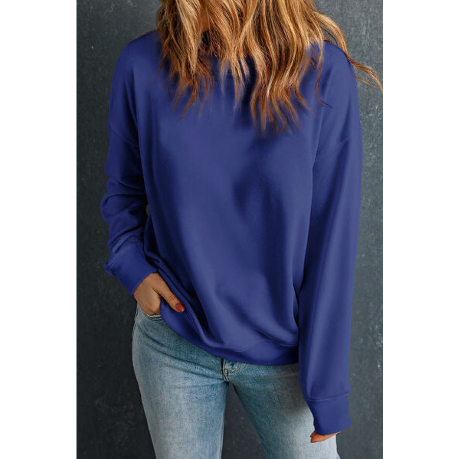 Round Neck Dropped Shoulder Sweatshirt Navy / S Apparel and Accessories