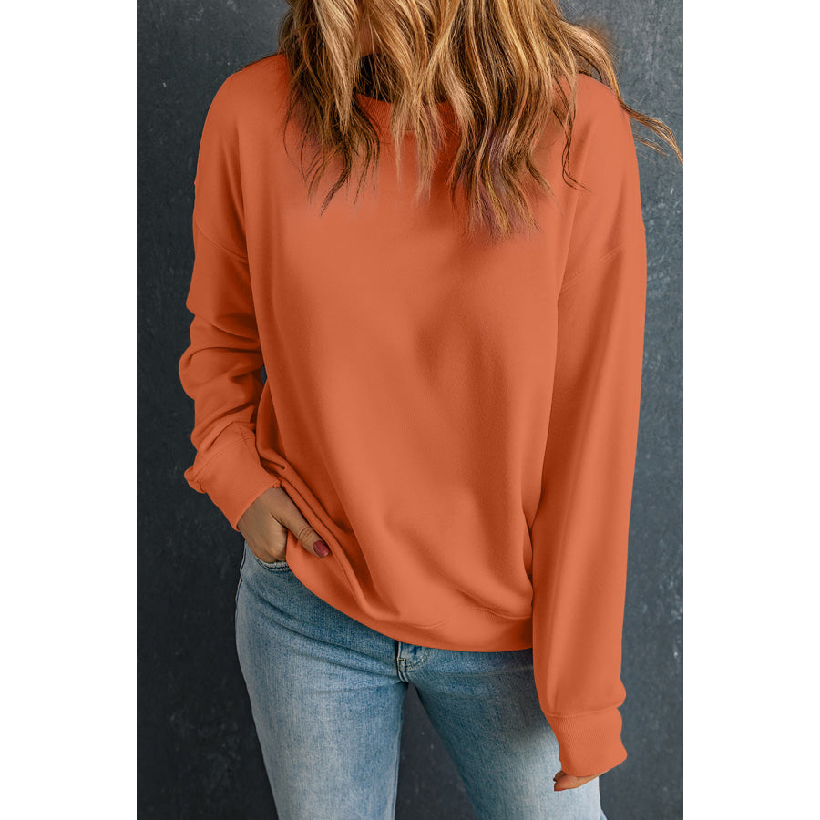 Round Neck Dropped Shoulder Sweatshirt Orange / S Apparel and Accessories