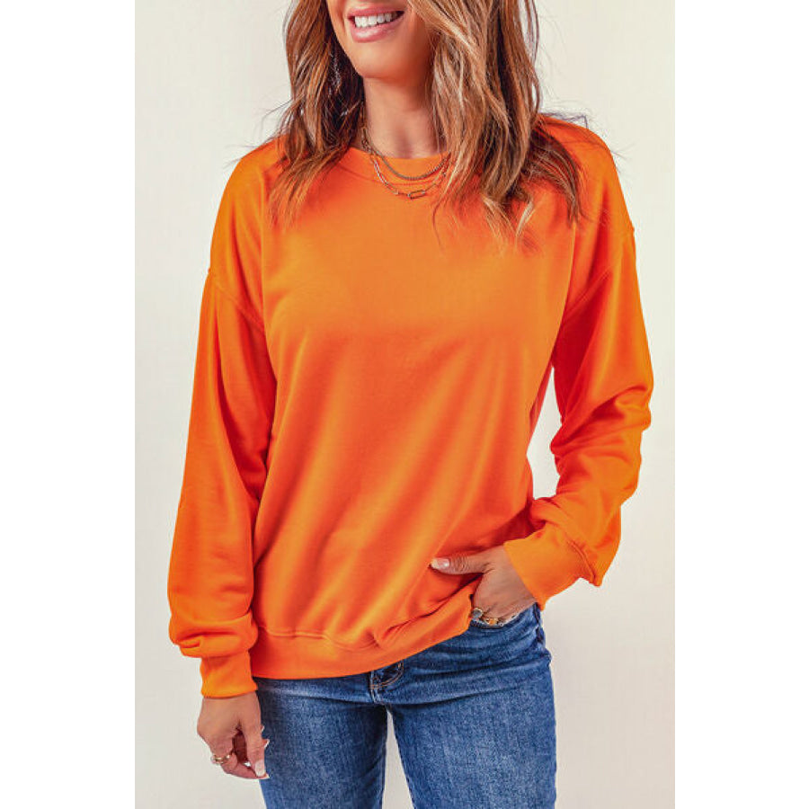 Round Neck Dropped Shoulder Sweatshirt Tangerine / S Apparel and Accessories