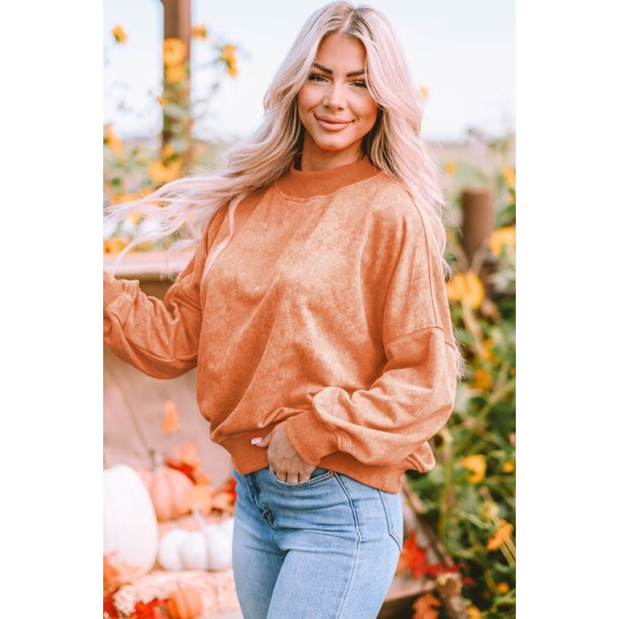 Round Neck Dropped Shoulder Sweatshirt Pumpkin / S