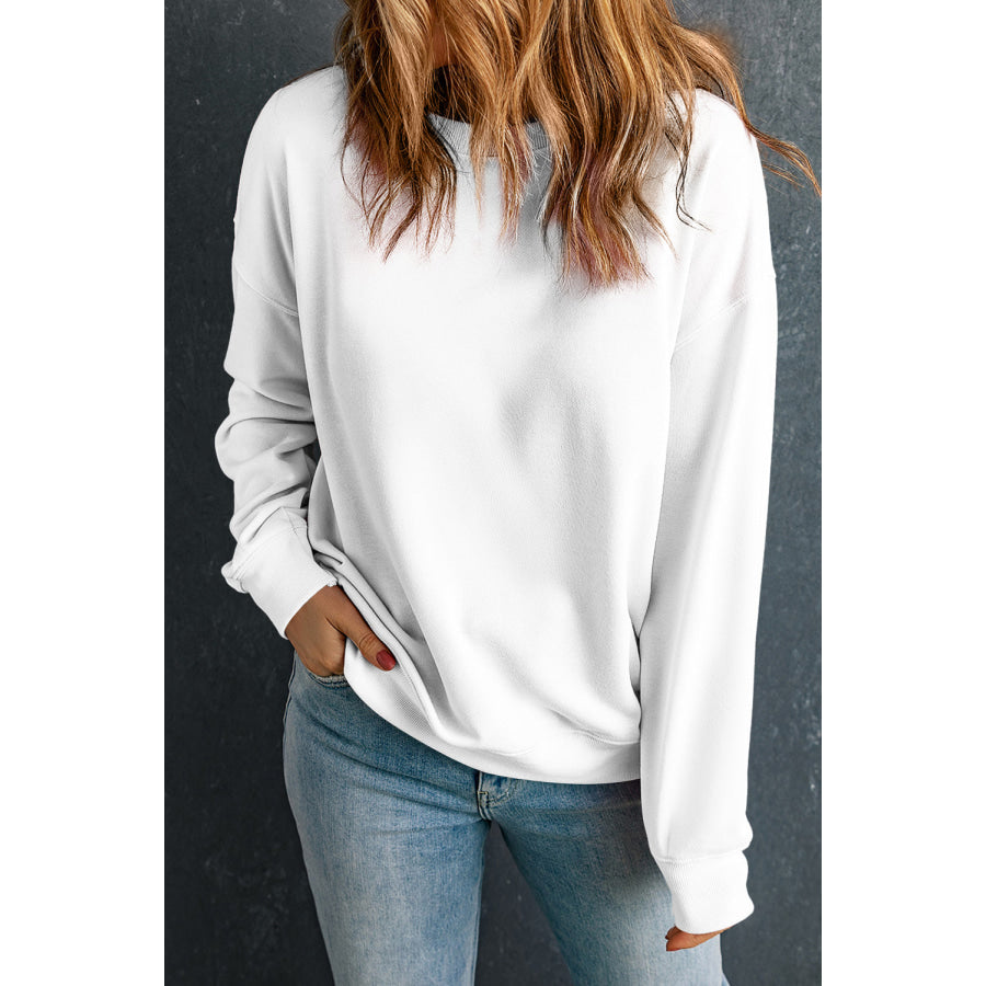 Round Neck Dropped Shoulder Sweatshirt White / S Apparel and Accessories
