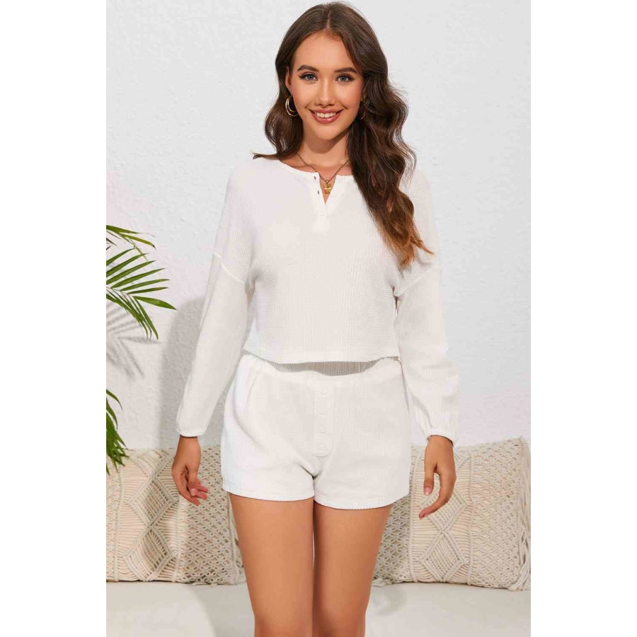 Round Neck Dropped Shoulder Top and Shorts Lounge Set Clothing