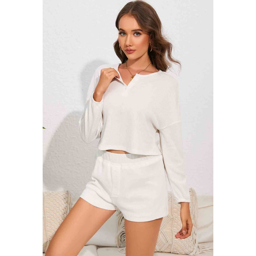 Round Neck Dropped Shoulder Top and Shorts Lounge Set Clothing