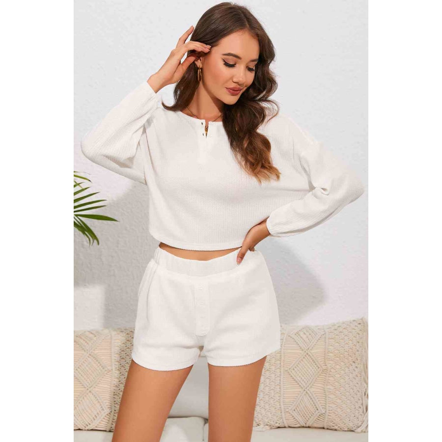 Round Neck Dropped Shoulder Top and Shorts Lounge Set Clothing