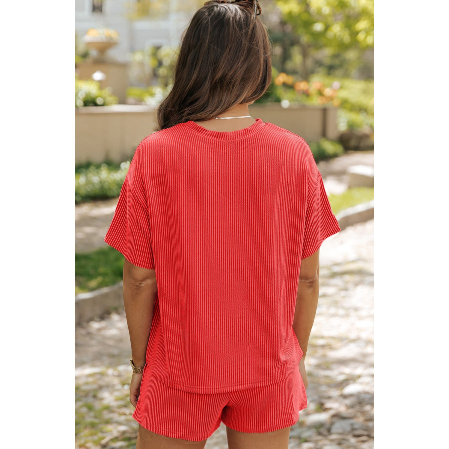 Round Neck Dropped Shoulder Top and Shorts Set Apparel and Accessories