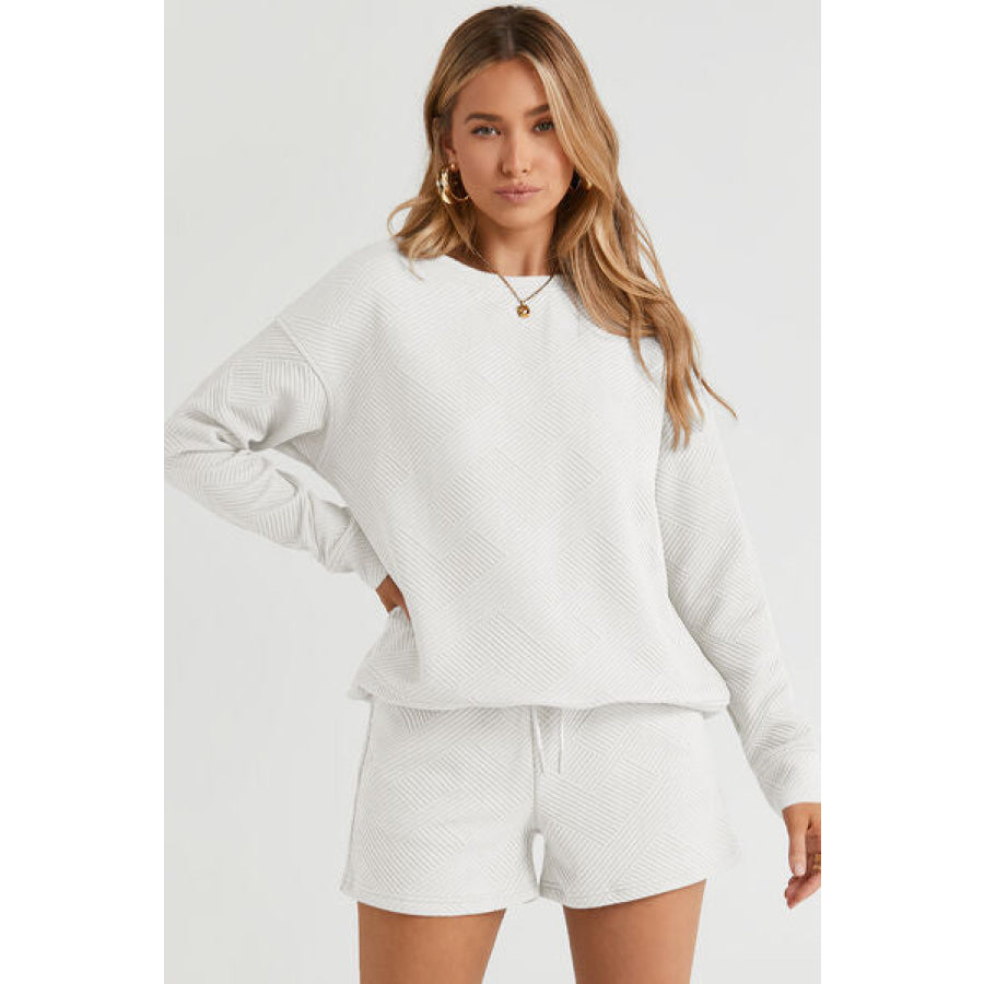 Round Neck Dropped Shoulder Top and Shorts Set White / S Apparel Accessories