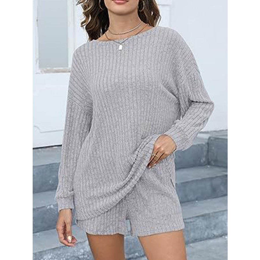 Round Neck Dropped Shoulder Top and Shorts Set Apparel and Accessories