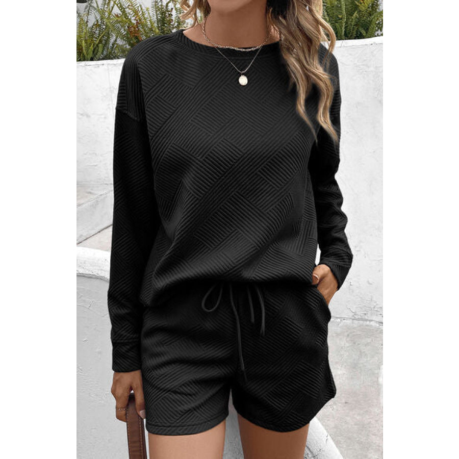 Round Neck Dropped Shoulder Top and Shorts Set Apparel Accessories