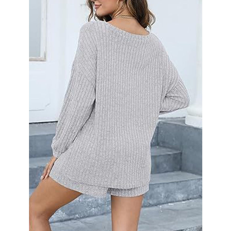 Round Neck Dropped Shoulder Top and Shorts Set Apparel and Accessories