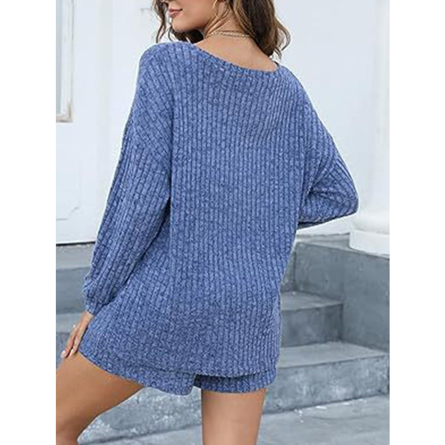 Round Neck Dropped Shoulder Top and Shorts Set Apparel and Accessories