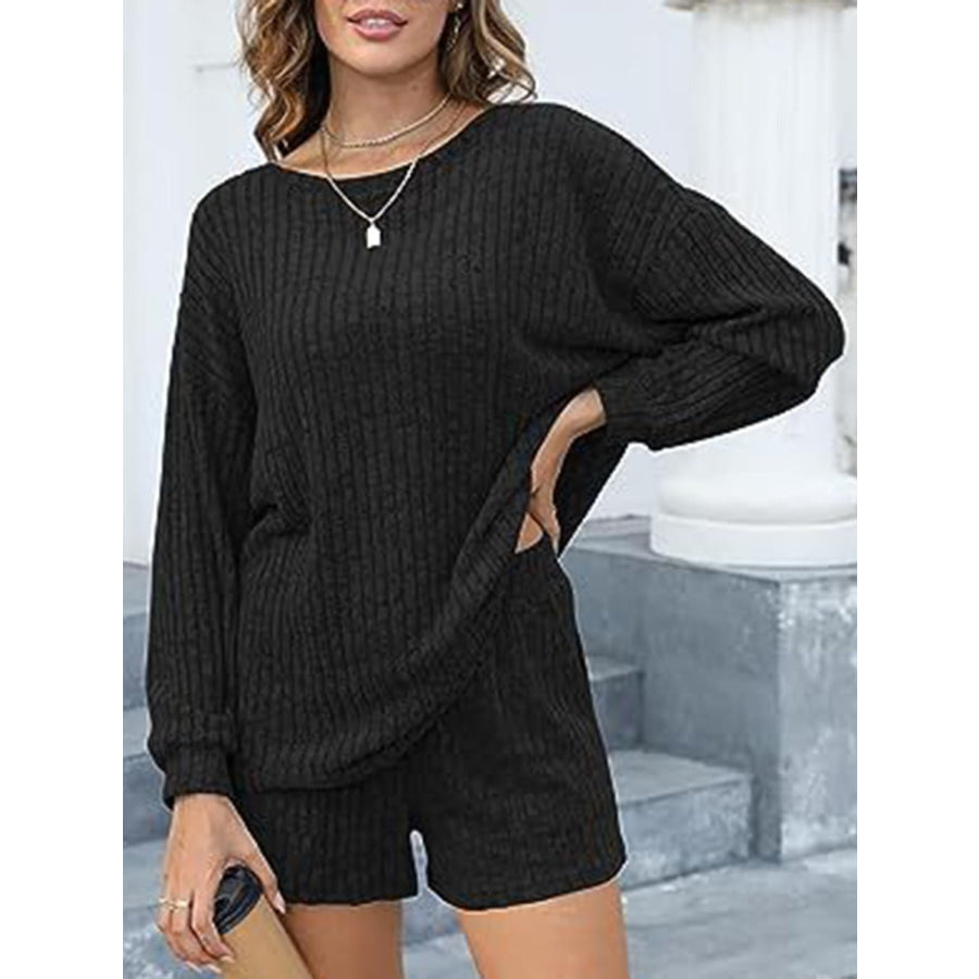 Round Neck Dropped Shoulder Top and Shorts Set Apparel and Accessories