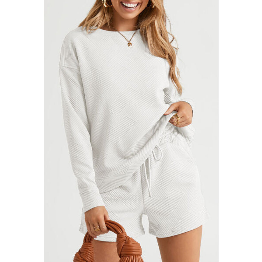 Round Neck Dropped Shoulder Top and Shorts Set White / S Apparel Accessories