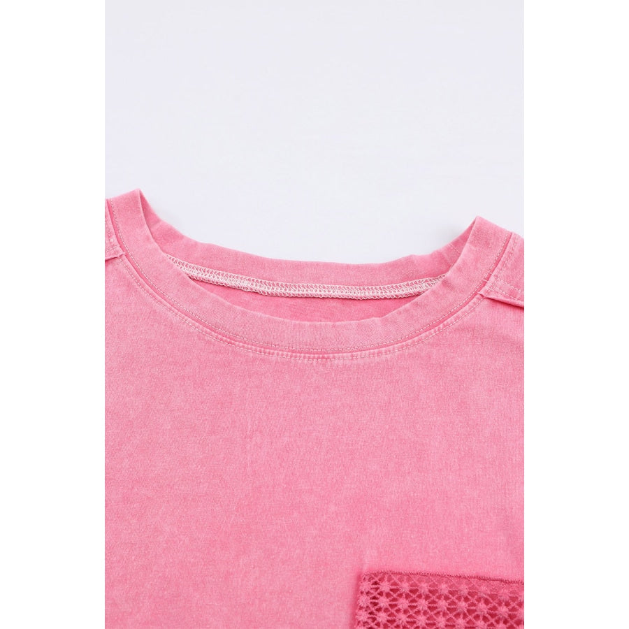 Round Neck Dropped Shoulder Top with Pocket