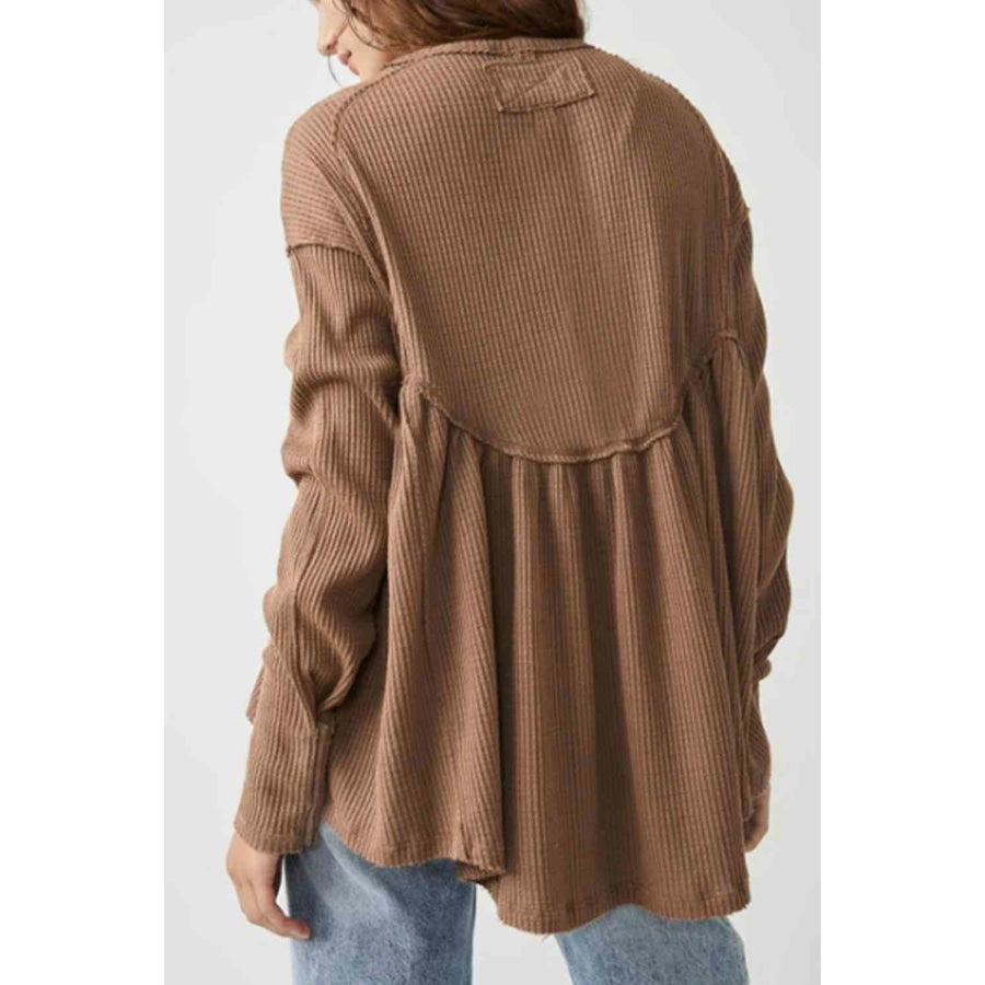 Round Neck Exposed Seam Babydoll Top Taupe / S