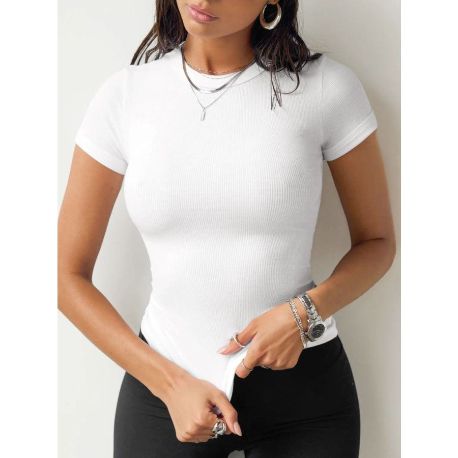 Round Neck Fitted T-Shirt White / S Apparel and Accessories