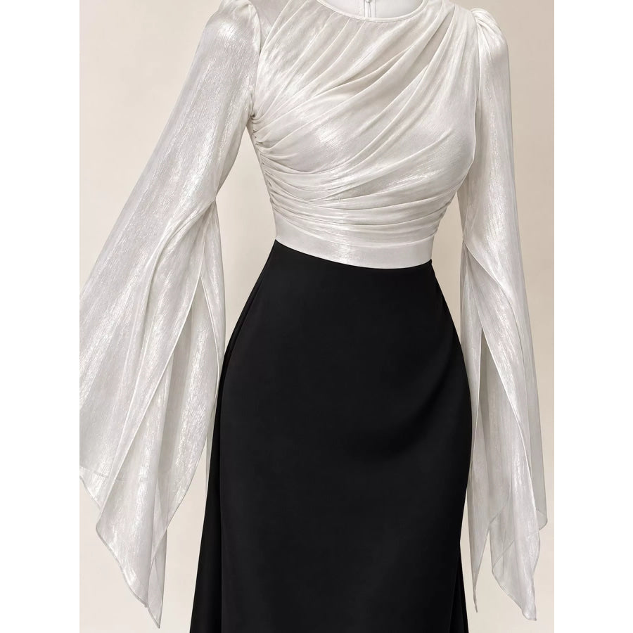 Round Neck Flare Sleeve Maxi Dress Apparel and Accessories