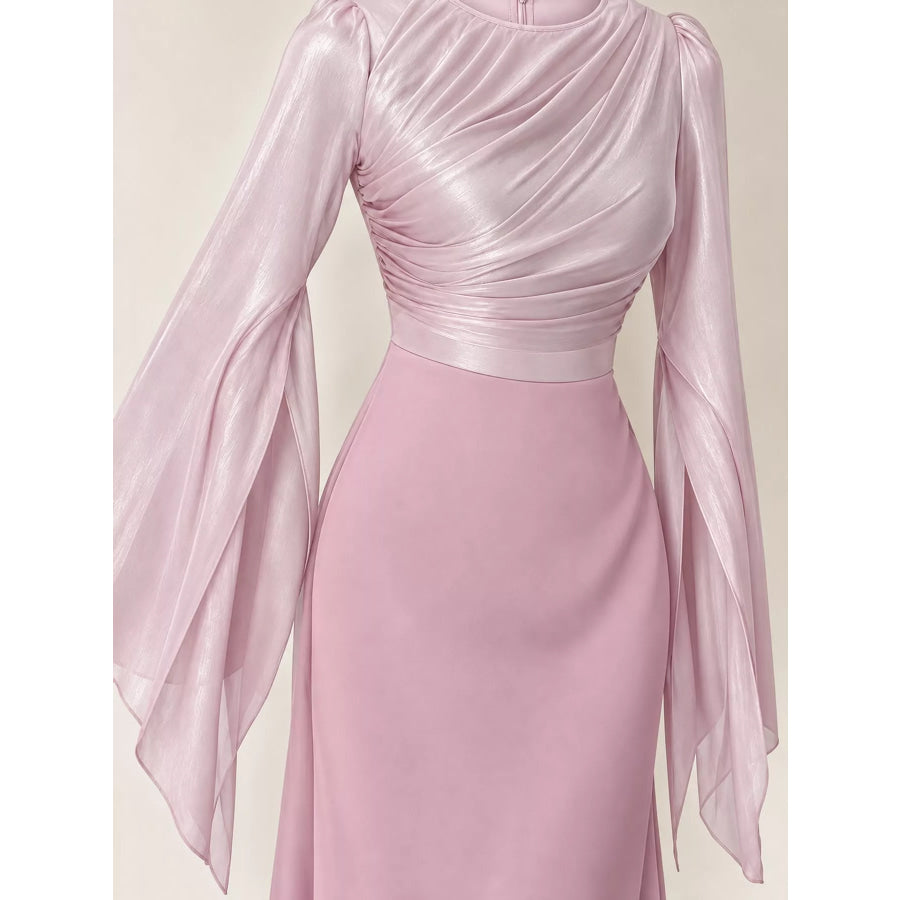 Round Neck Flare Sleeve Maxi Dress Apparel and Accessories
