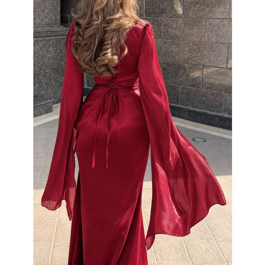 Round Neck Flare Sleeve Maxi Dress Apparel and Accessories