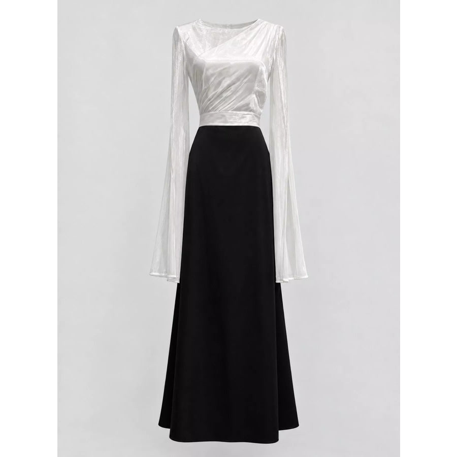 Round Neck Flare Sleeve Maxi Dress Apparel and Accessories