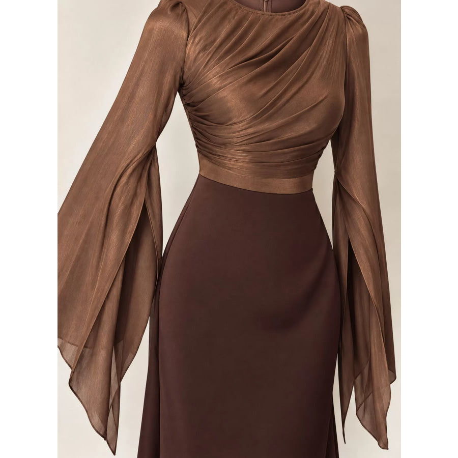 Round Neck Flare Sleeve Maxi Dress Apparel and Accessories