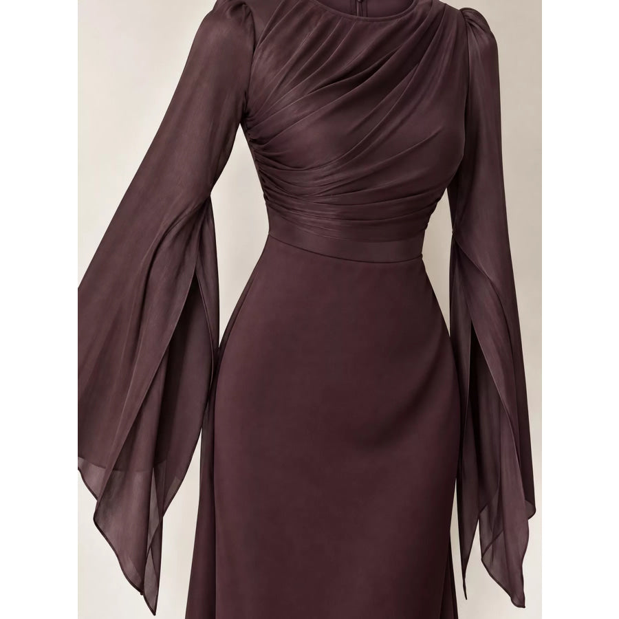 Round Neck Flare Sleeve Maxi Dress Apparel and Accessories