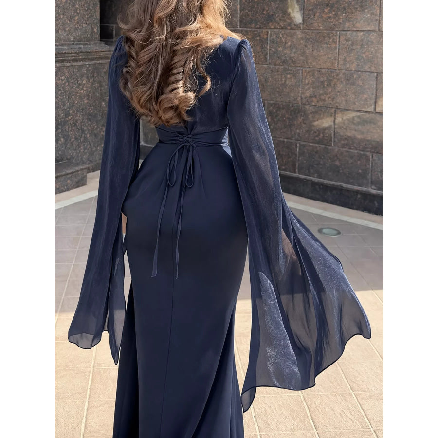 Round Neck Flare Sleeve Maxi Dress Apparel and Accessories