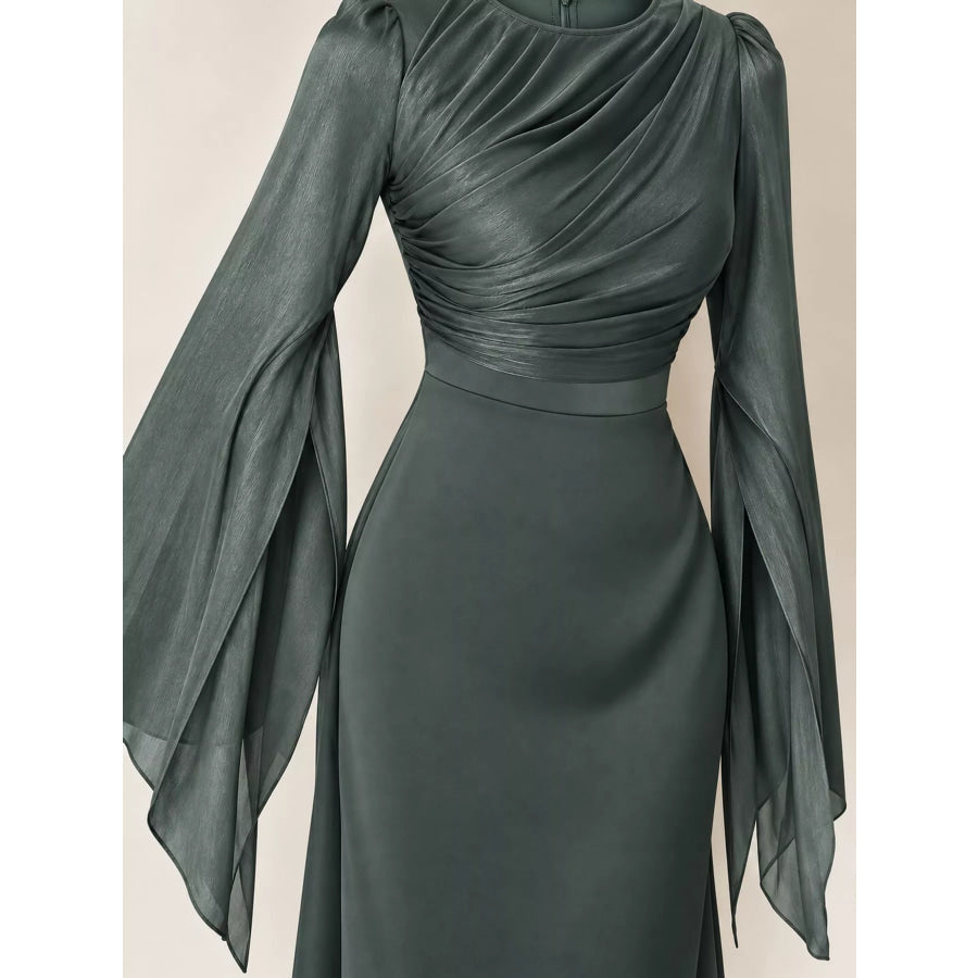 Round Neck Flare Sleeve Maxi Dress Apparel and Accessories