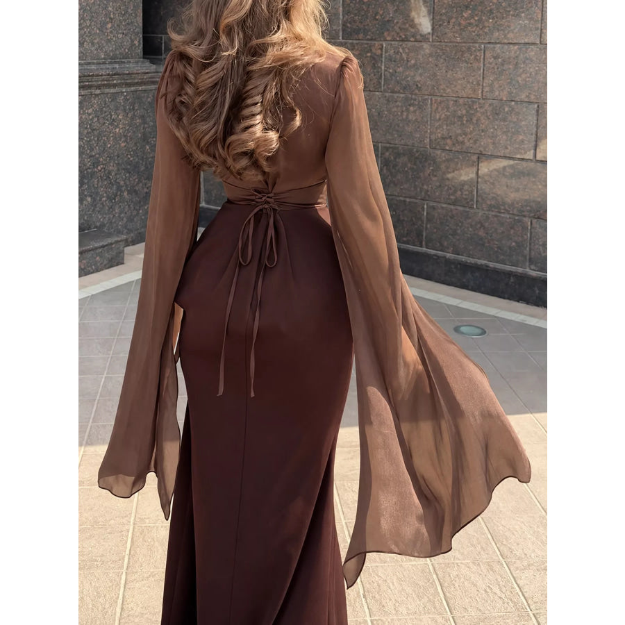 Round Neck Flare Sleeve Maxi Dress Apparel and Accessories