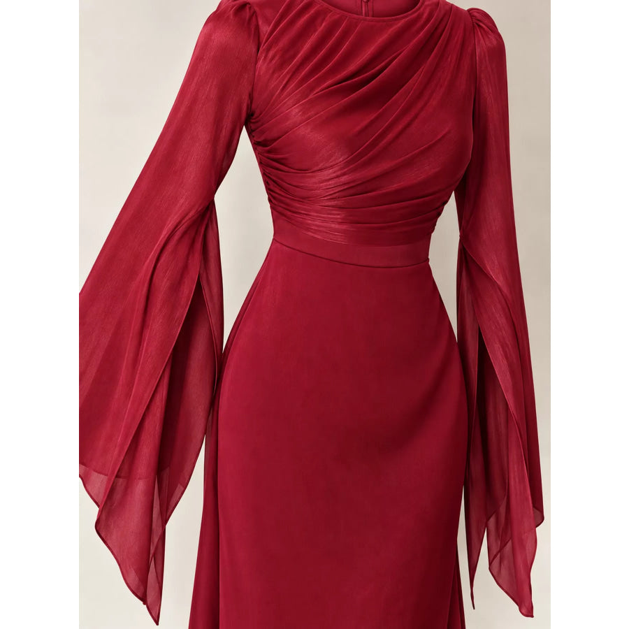 Round Neck Flare Sleeve Maxi Dress Apparel and Accessories