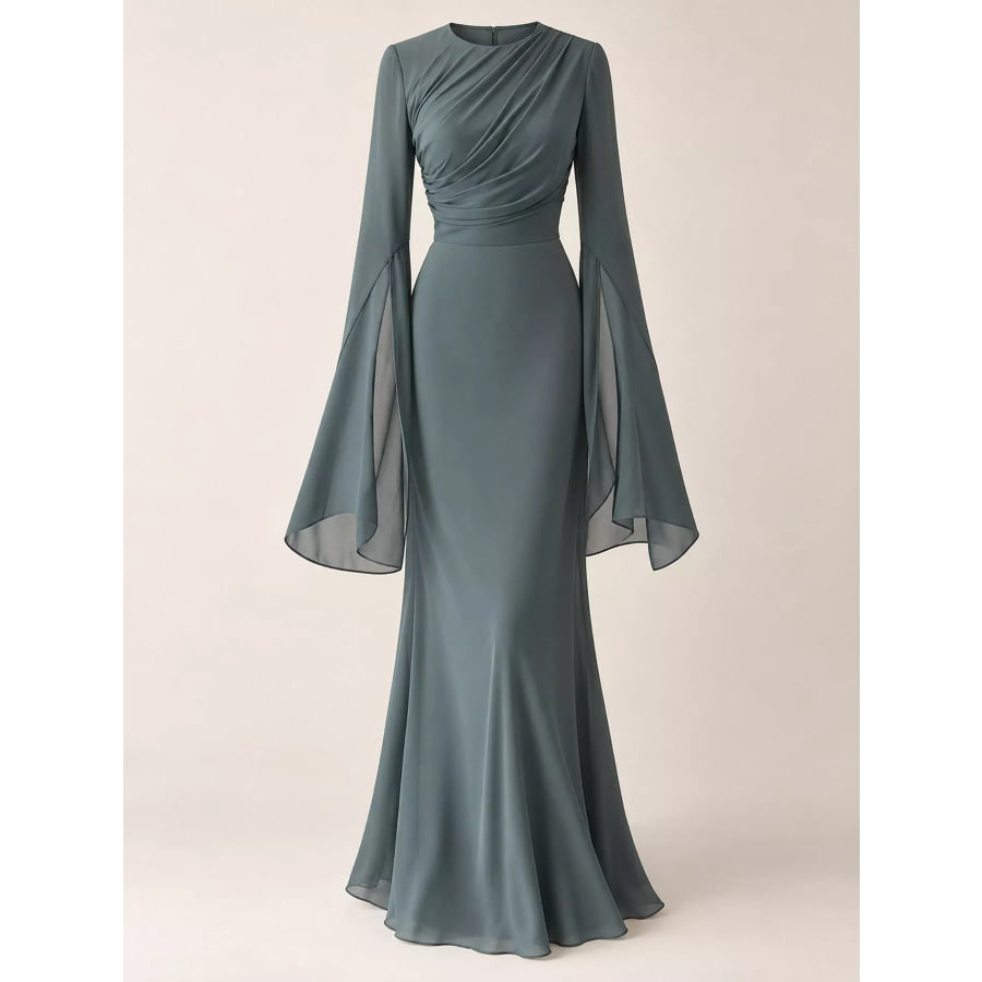 Round Neck Flare Sleeve Maxi Dress Apparel and Accessories