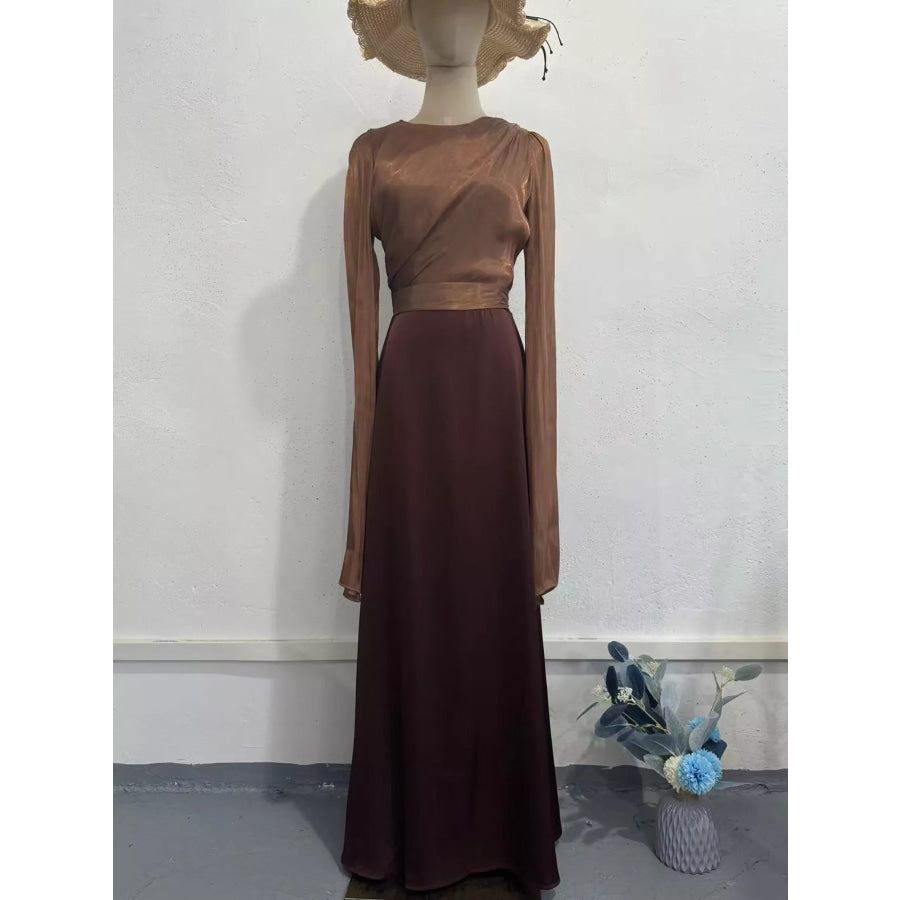 Round Neck Flare Sleeve Maxi Dress Apparel and Accessories
