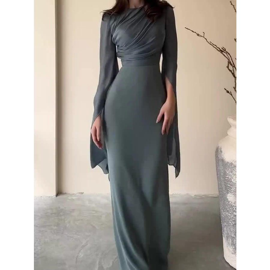 Round Neck Flare Sleeve Maxi Dress Apparel and Accessories