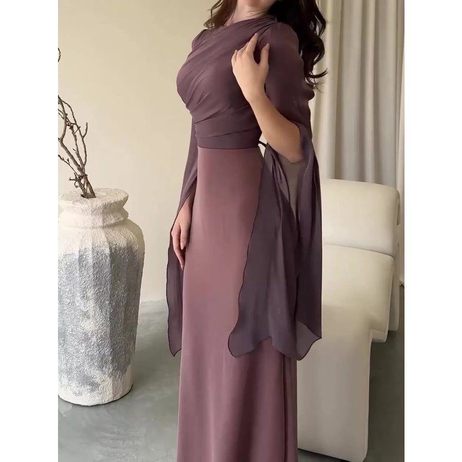Round Neck Flare Sleeve Maxi Dress Apparel and Accessories