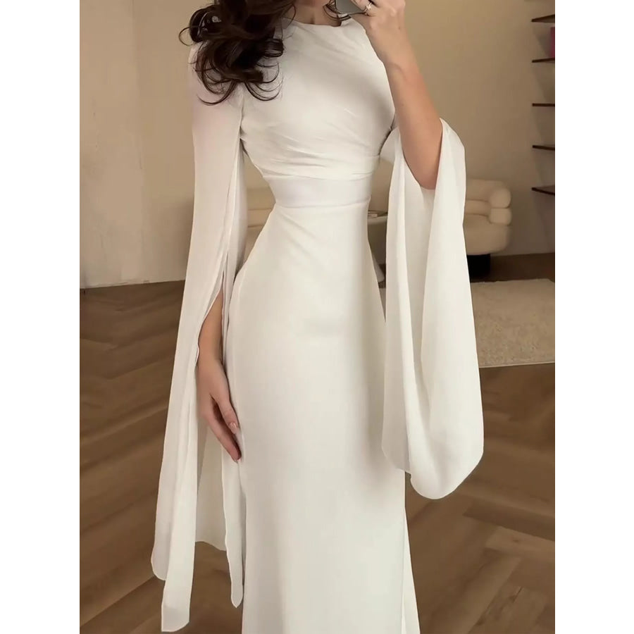 Round Neck Flare Sleeve Maxi Dress Apparel and Accessories