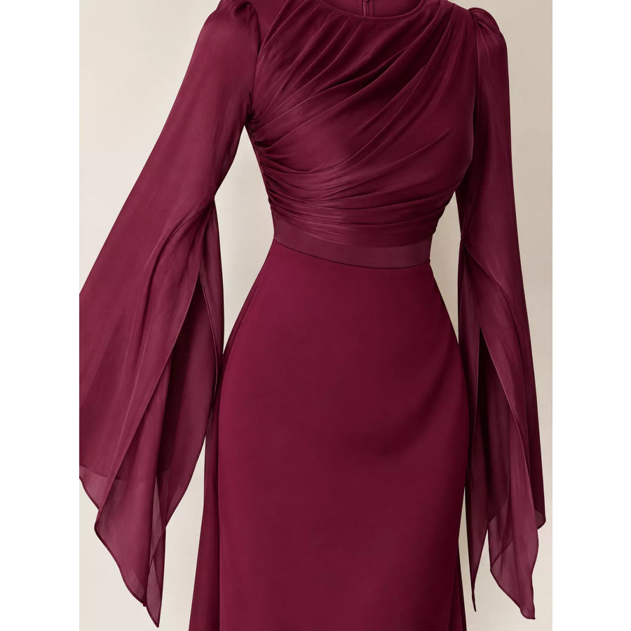 Round Neck Flare Sleeve Maxi Dress Apparel and Accessories