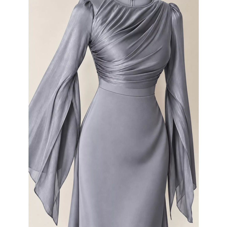 Round Neck Flare Sleeve Maxi Dress Apparel and Accessories
