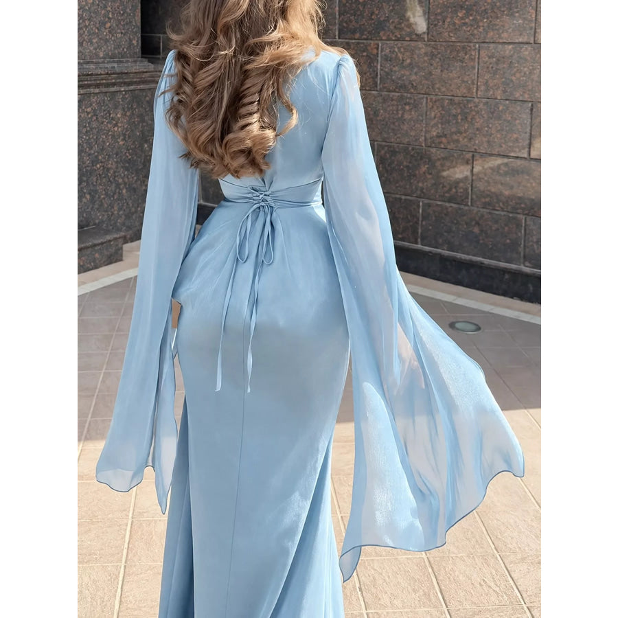 Round Neck Flare Sleeve Maxi Dress Apparel and Accessories