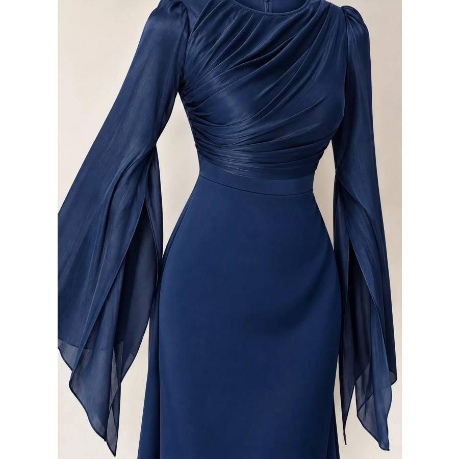 Round Neck Flare Sleeve Maxi Dress Apparel and Accessories