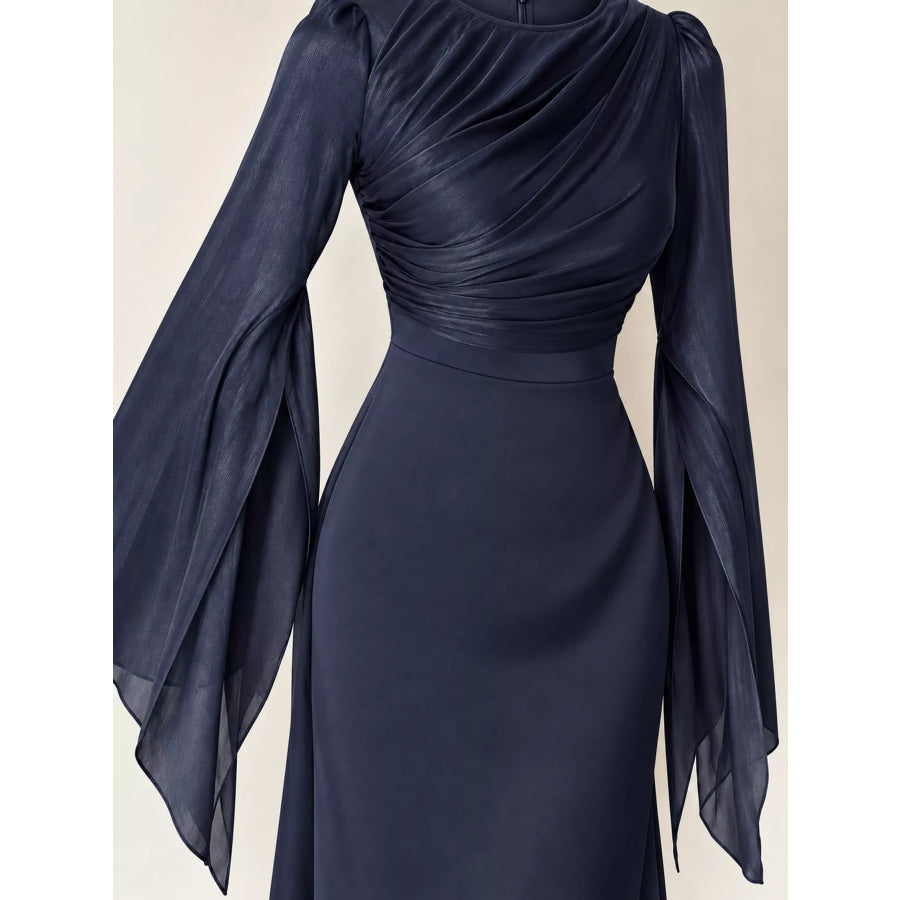 Round Neck Flare Sleeve Maxi Dress Apparel and Accessories