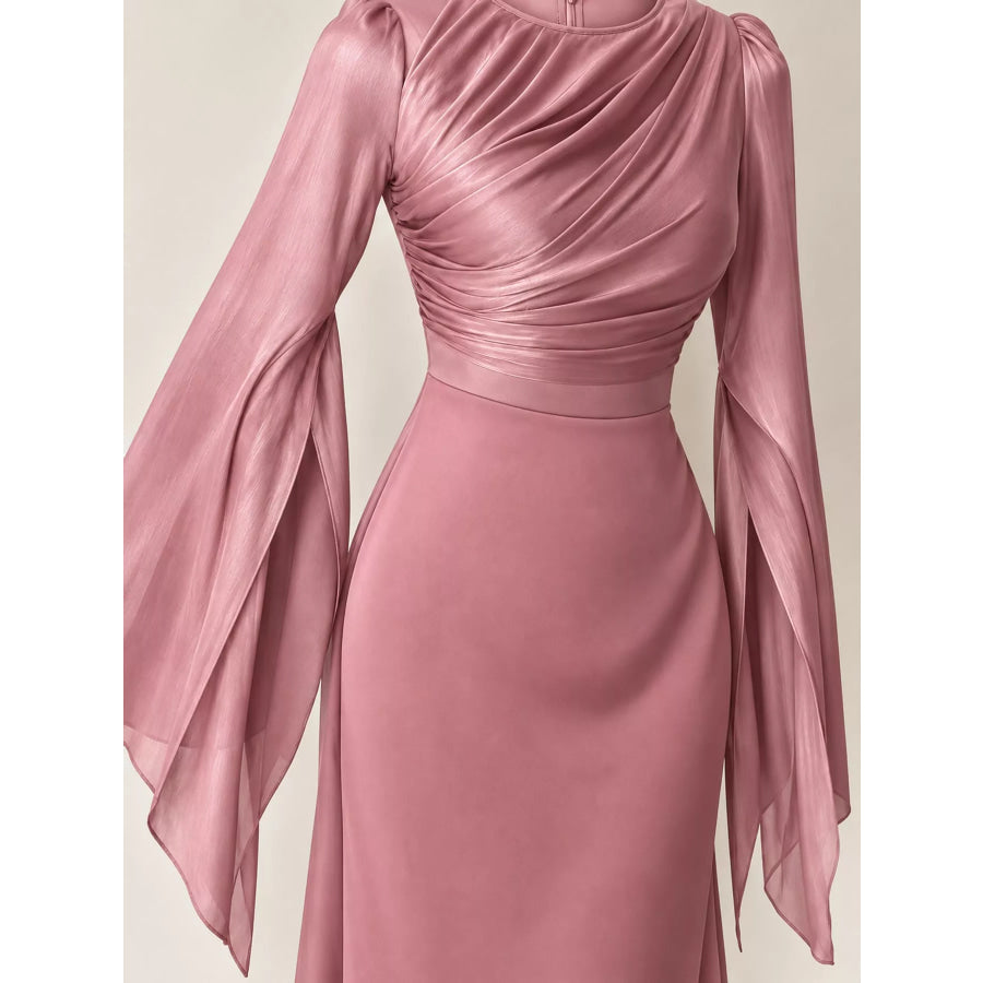 Round Neck Flare Sleeve Maxi Dress Apparel and Accessories