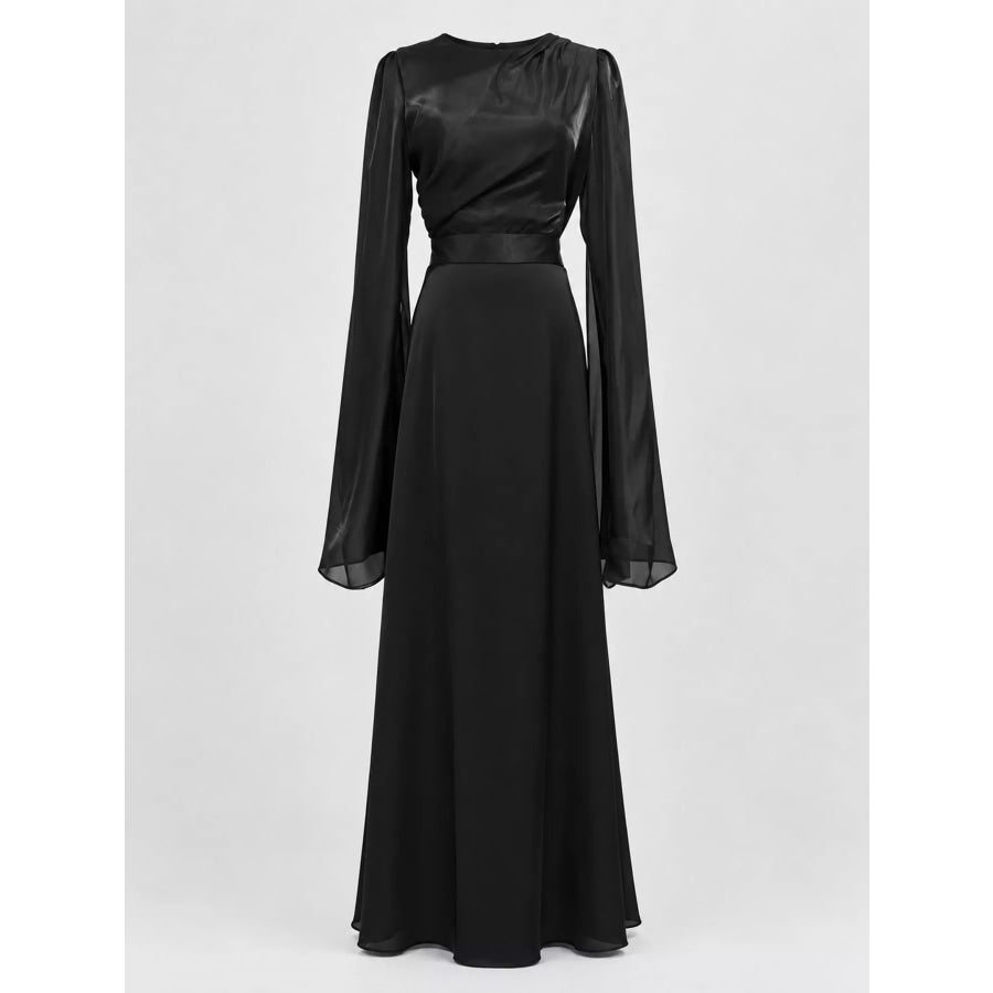 Round Neck Flare Sleeve Maxi Dress Apparel and Accessories