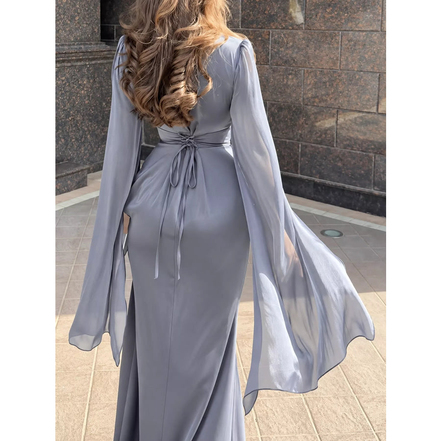 Round Neck Flare Sleeve Maxi Dress Apparel and Accessories
