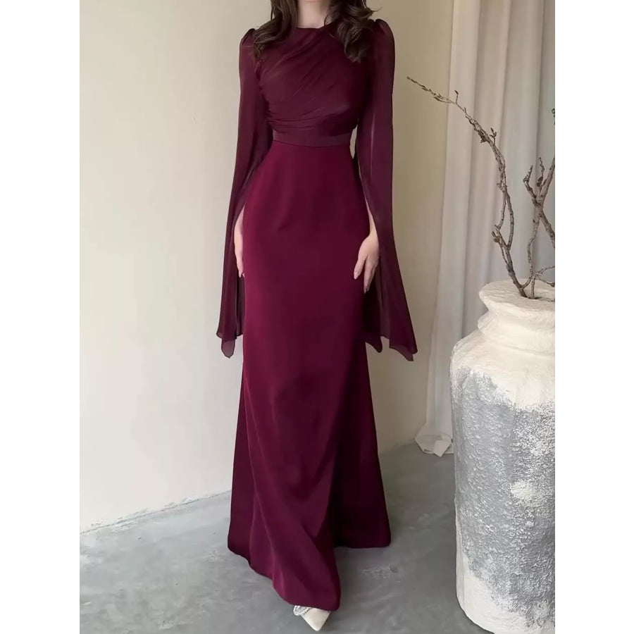 Round Neck Flare Sleeve Maxi Dress Apparel and Accessories