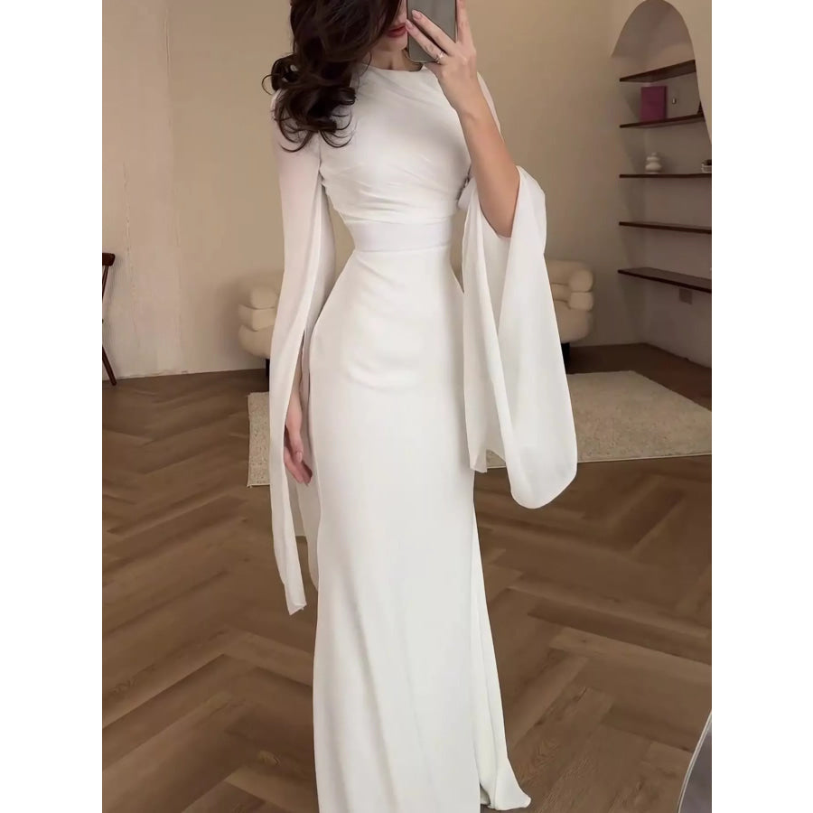 Round Neck Flare Sleeve Maxi Dress Apparel and Accessories