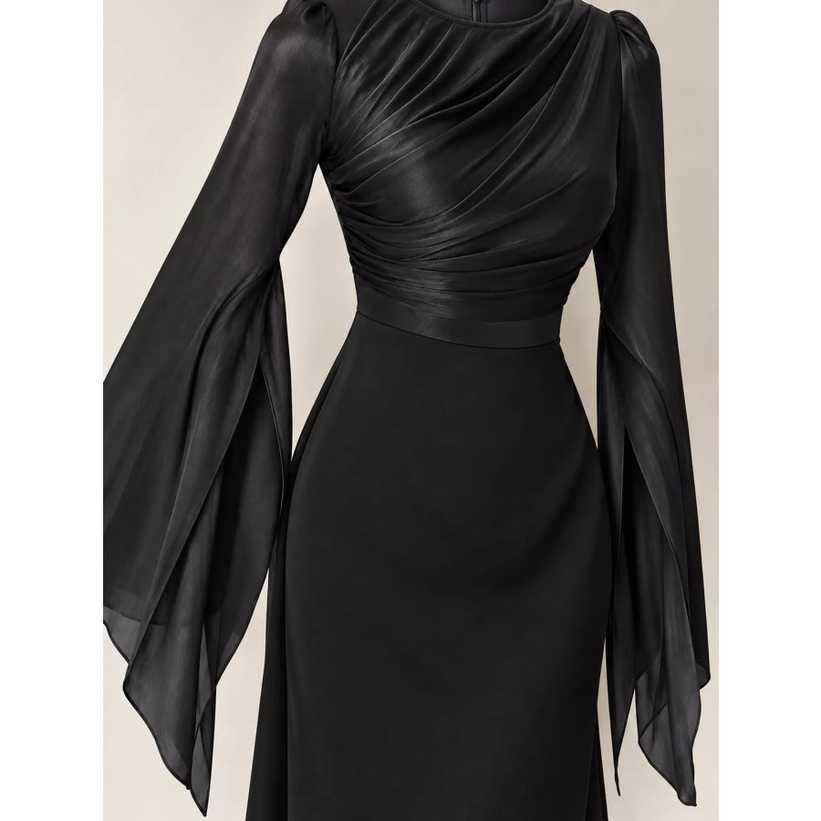 Round Neck Flare Sleeve Maxi Dress Apparel and Accessories