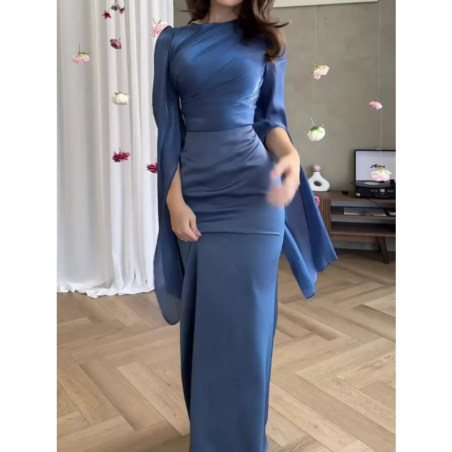 Round Neck Flare Sleeve Maxi Dress Apparel and Accessories