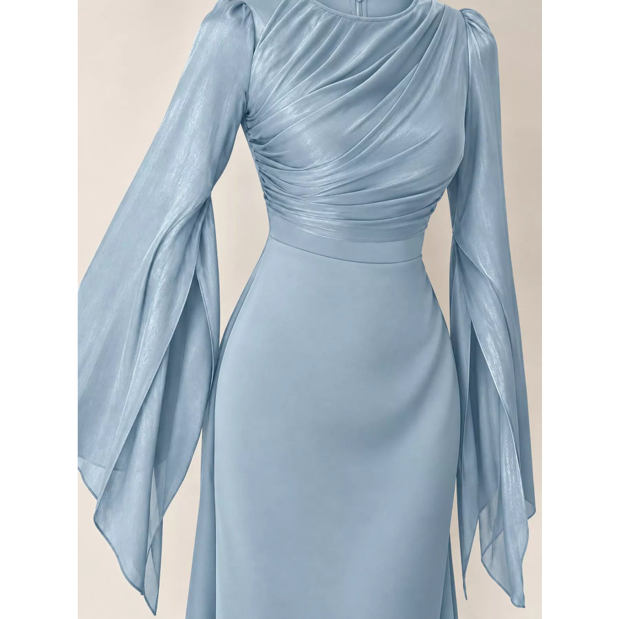 Round Neck Flare Sleeve Maxi Dress Apparel and Accessories