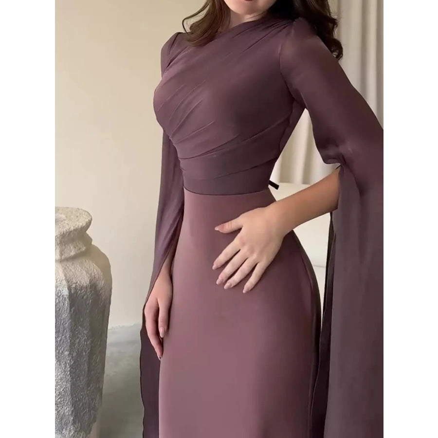 Round Neck Flare Sleeve Maxi Dress Dusty Pink / S Apparel and Accessories