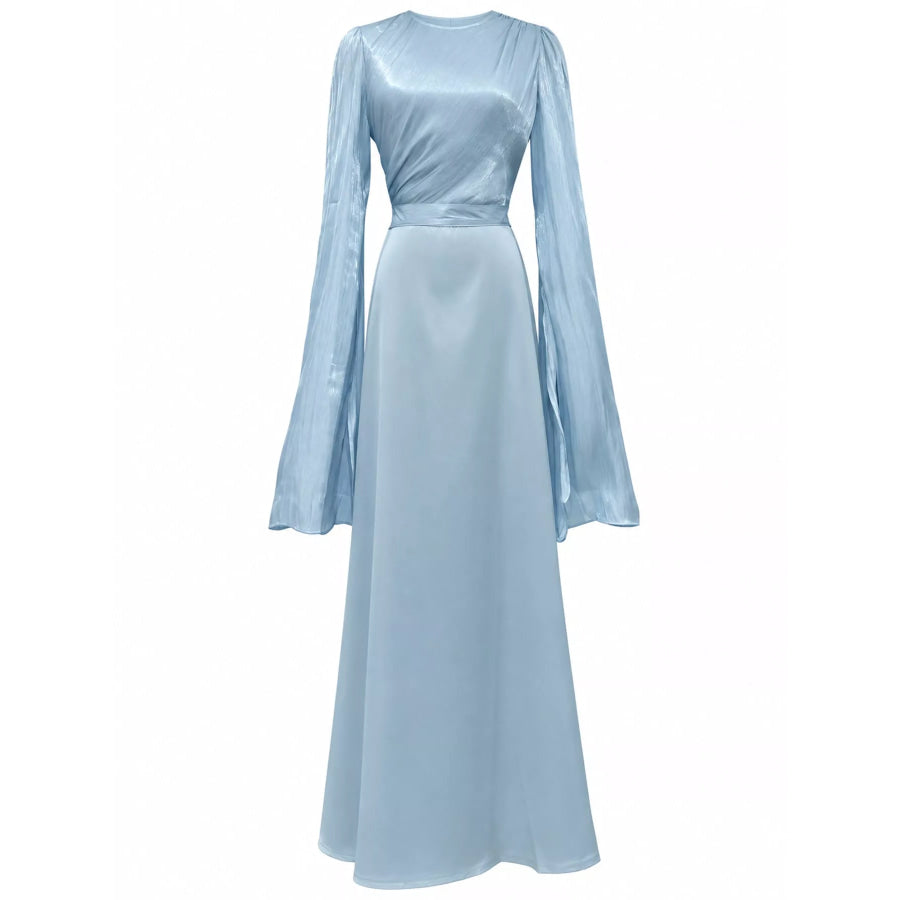 Round Neck Flare Sleeve Maxi Dress Light Blue / S Apparel and Accessories