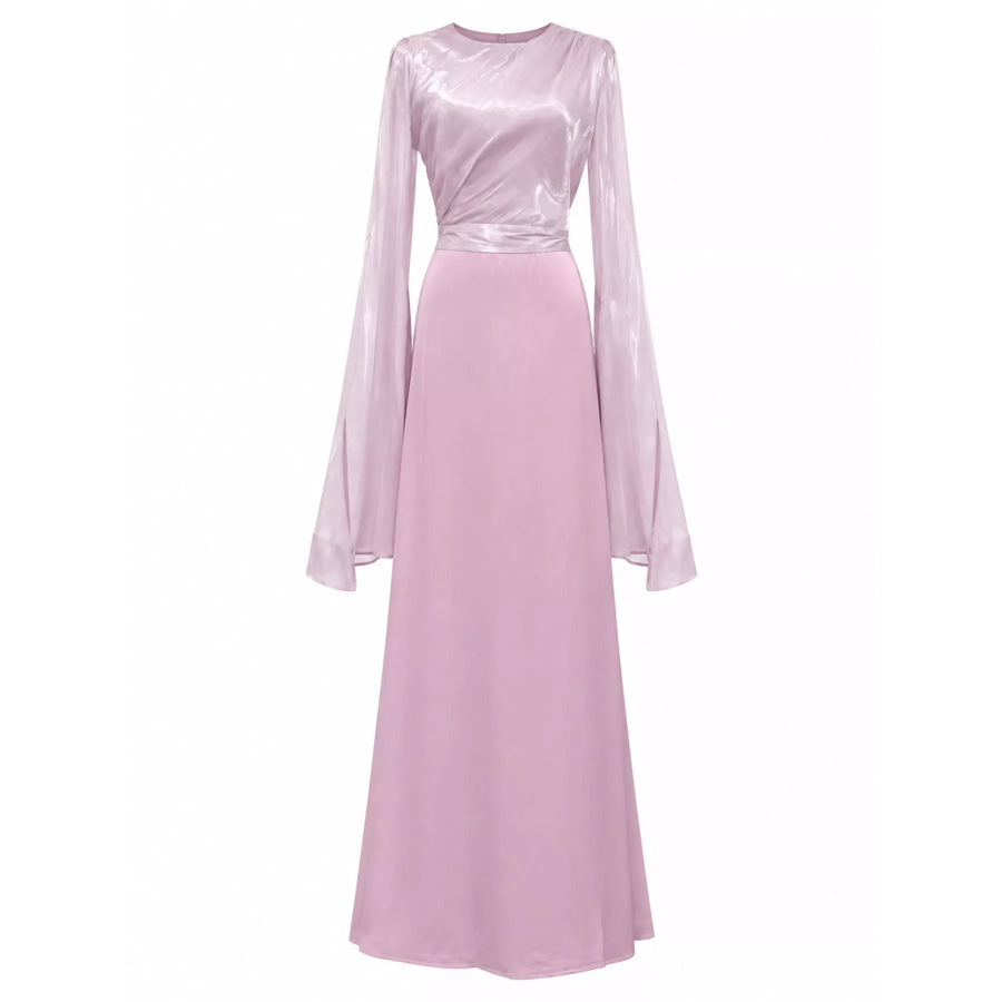 Round Neck Flare Sleeve Maxi Dress Light Purple / S Apparel and Accessories